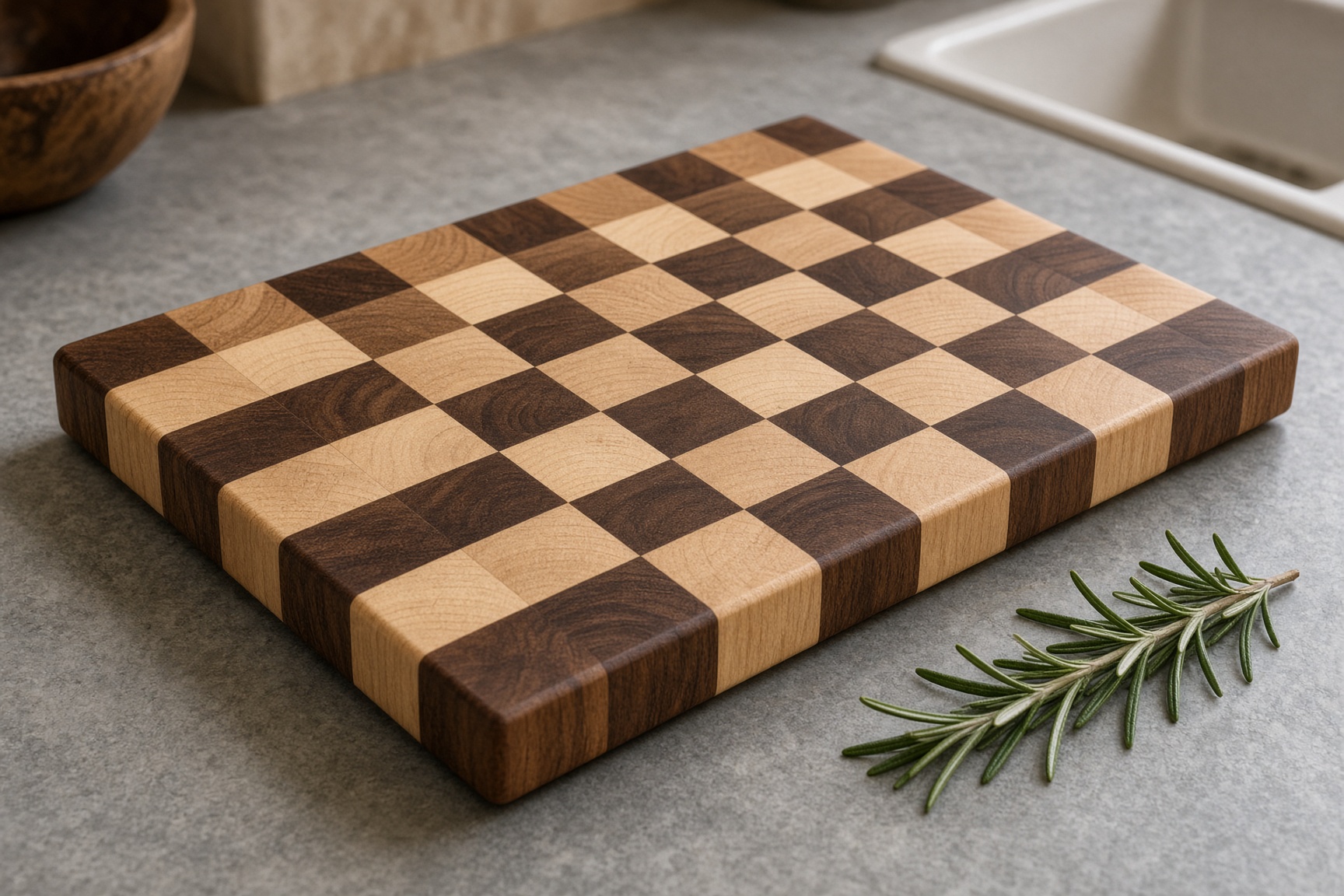 End-grain walnut and maple cutting board