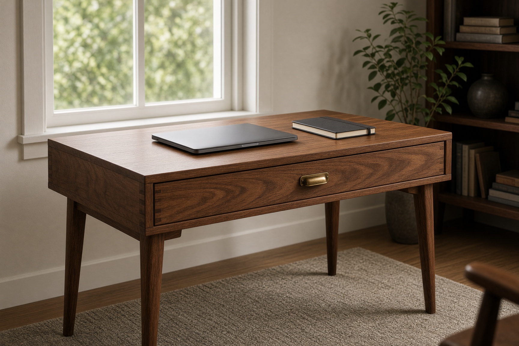 Walnut writing desk with a single dovetailed drawer
