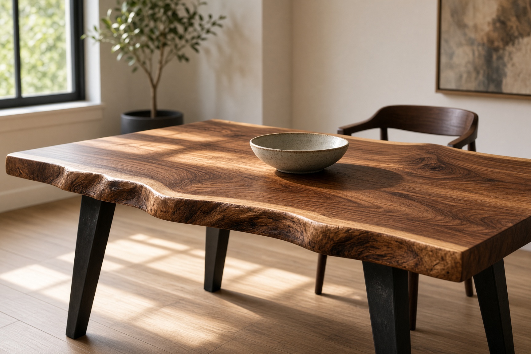 Live-edge black walnut dining table